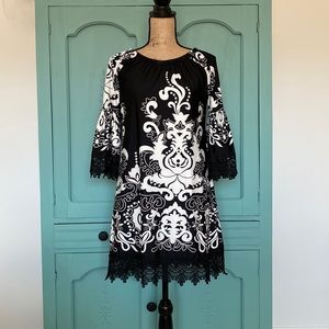 NWT. White Mark Dress. Lace Details at Sleeves and Hem